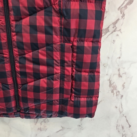 Lands End Vest Women XS Navy Red Buffalo Plaid Down Puffer Insulated Quilt Goose - Picture 4 of 10